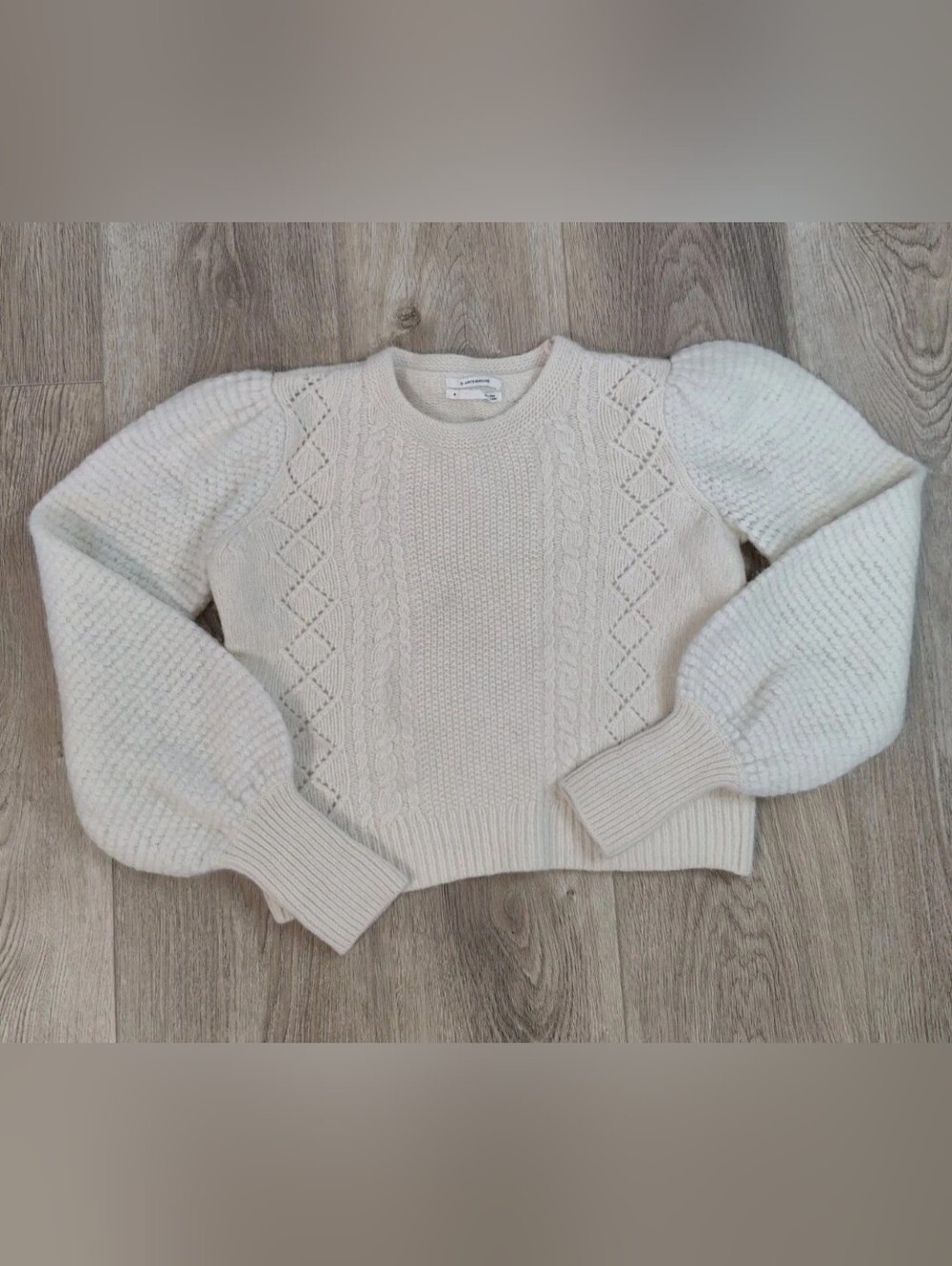 Anthropologie Lambswool Alpaca Knit Balloon Sleeve Cream Cropped Sweater Size S